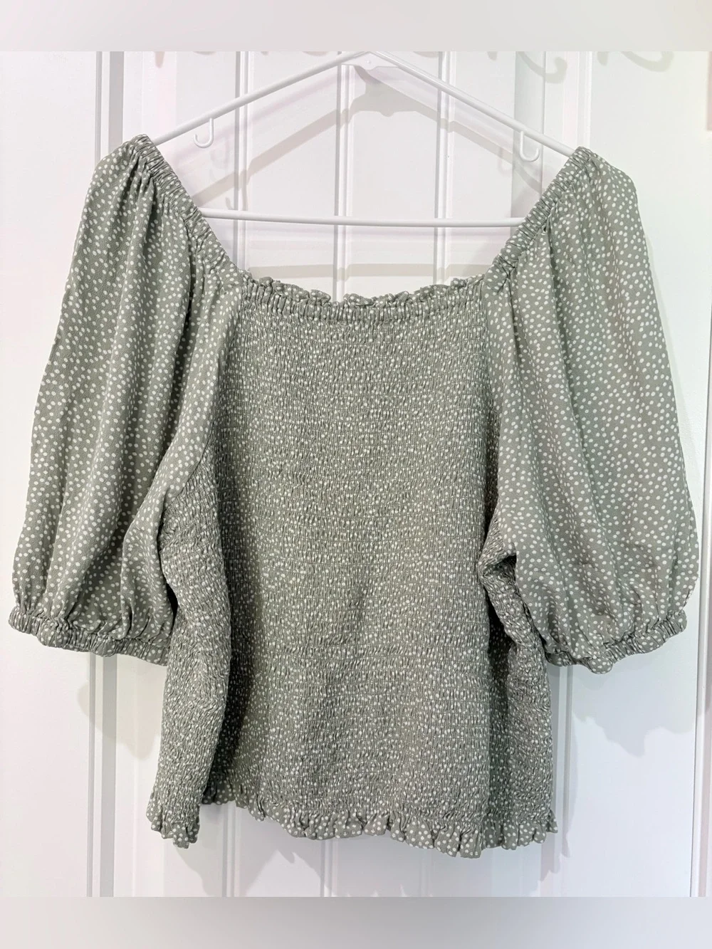 Loft Sage Green Smocked Top